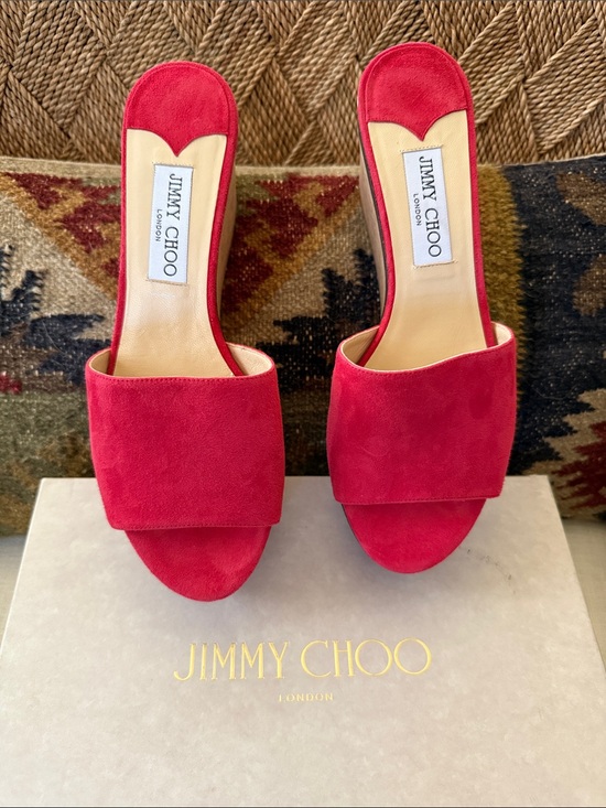 Jimmy Choo Shoes - NIB Jimmy Choo Deedee Red Suede Platform Mules Size 39
